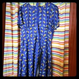 Blue black cats and umbrellas dress